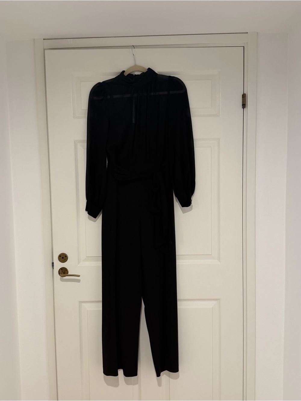 Calvin Klein Black Sheer Long Sleeve Mock Neck Wide Leg Jumpsuit - 8